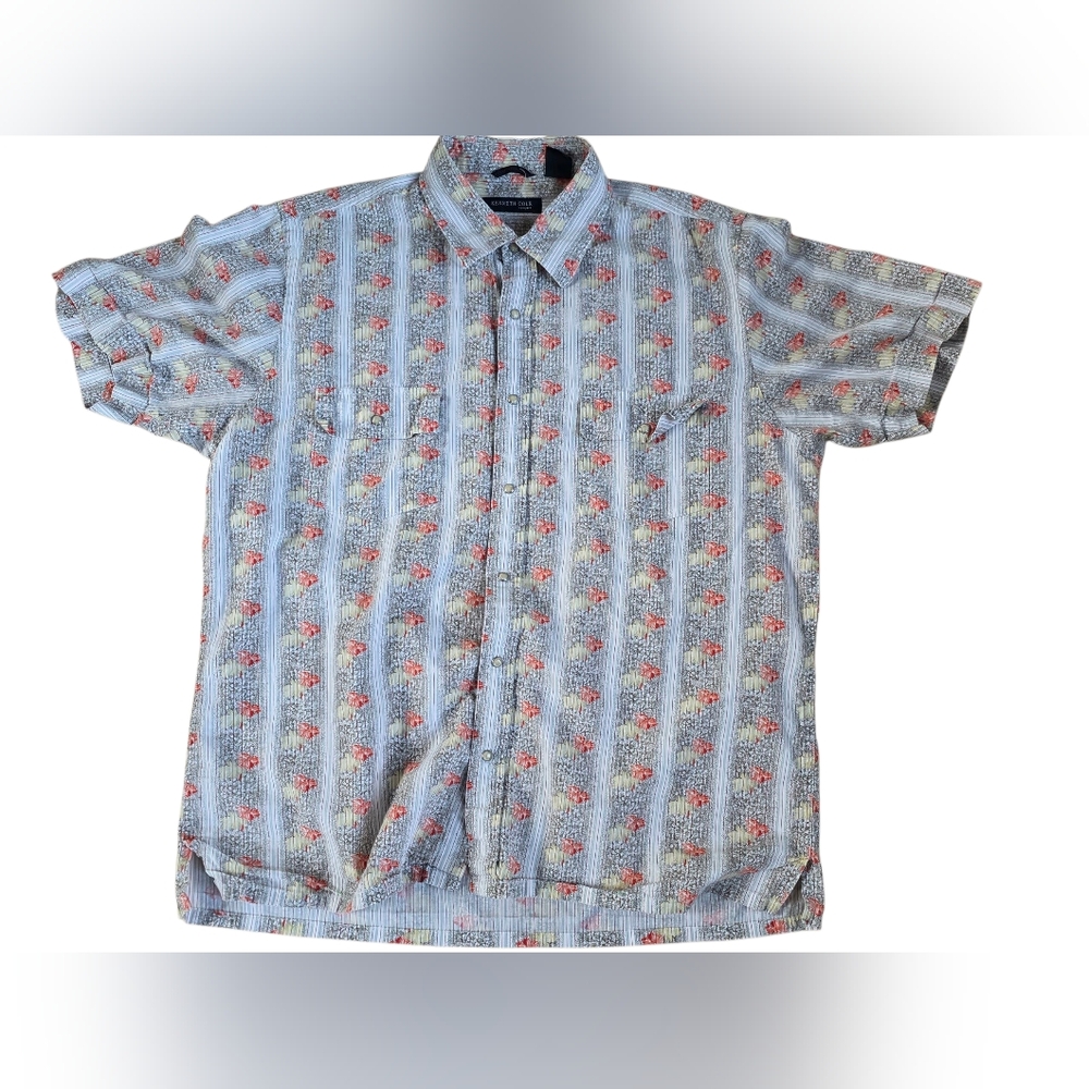 Kenneth Cole New York Western Snap Button Shirt Floral Urban City Cowboy Size L